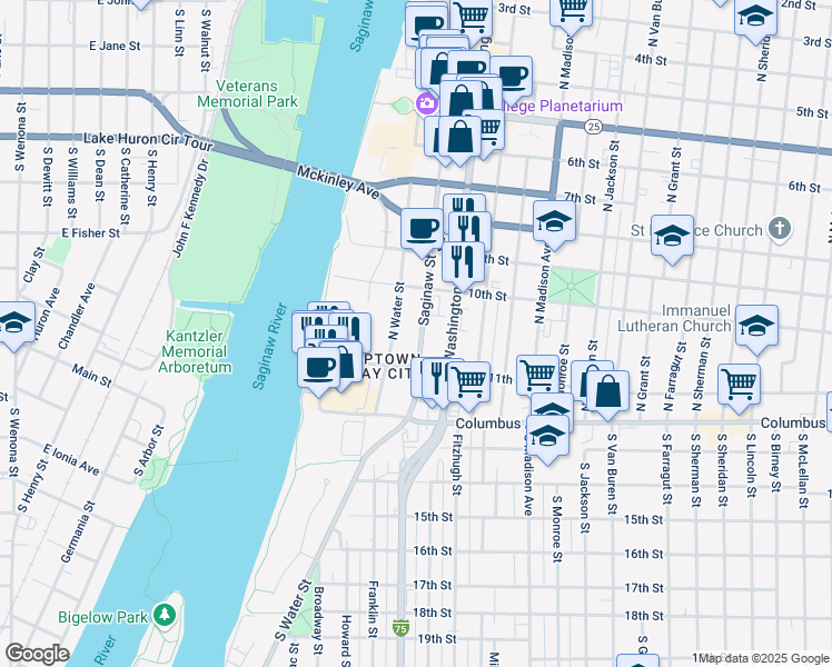 map of restaurants, bars, coffee shops, grocery stores, and more near in Bay City