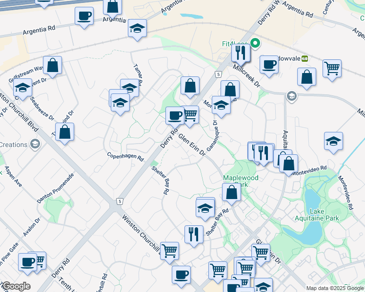 map of restaurants, bars, coffee shops, grocery stores, and more near in Mississauga