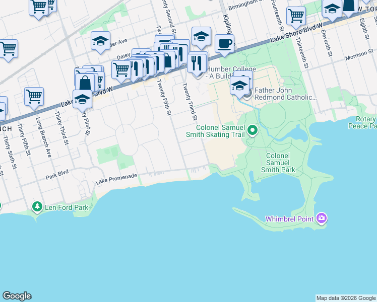 map of restaurants, bars, coffee shops, grocery stores, and more near in Toronto