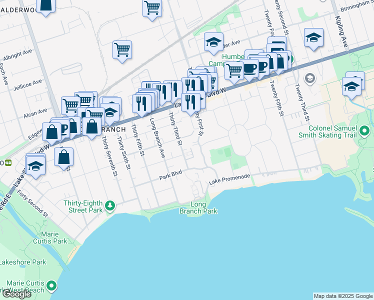 map of restaurants, bars, coffee shops, grocery stores, and more near in Toronto