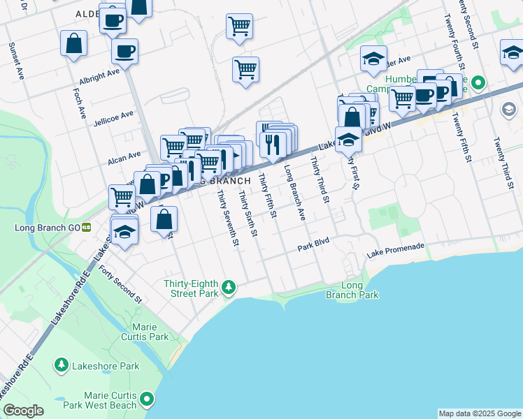 map of restaurants, bars, coffee shops, grocery stores, and more near in Toronto