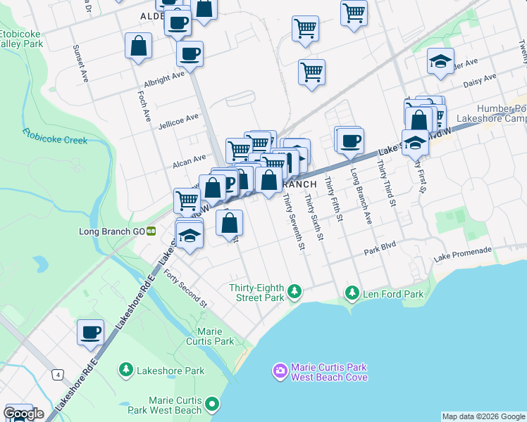 map of restaurants, bars, coffee shops, grocery stores, and more near in Toronto