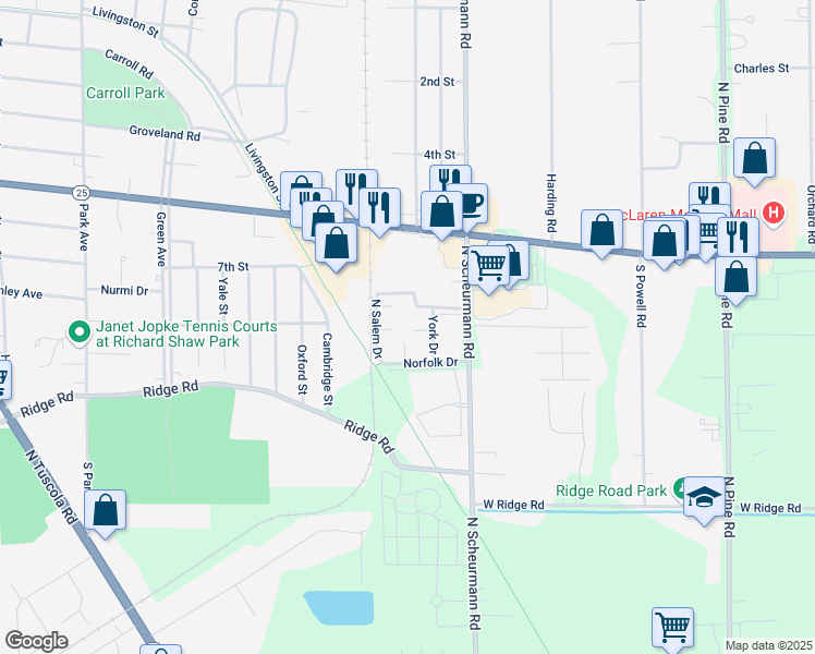 map of restaurants, bars, coffee shops, grocery stores, and more near 1854-1898 Norfolk Drive in Essexville