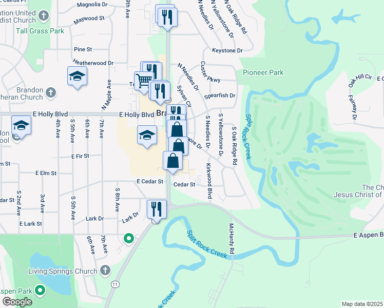 map of restaurants, bars, coffee shops, grocery stores, and more near 305-309 Kirkwood Boulevard in Brandon