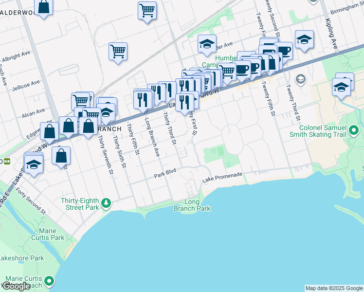 map of restaurants, bars, coffee shops, grocery stores, and more near in Toronto