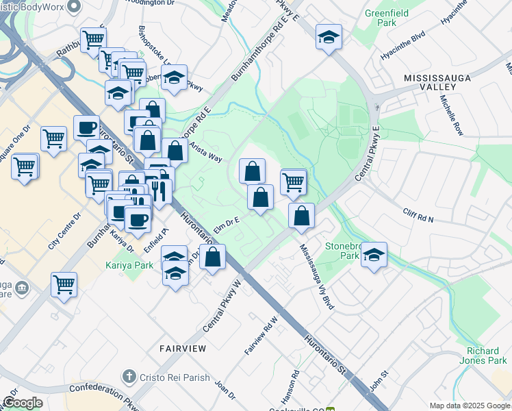 map of restaurants, bars, coffee shops, grocery stores, and more near 1563 Mississauga Valley Boulevard in Mississauga