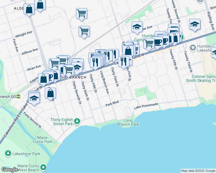 map of restaurants, bars, coffee shops, grocery stores, and more near in Toronto