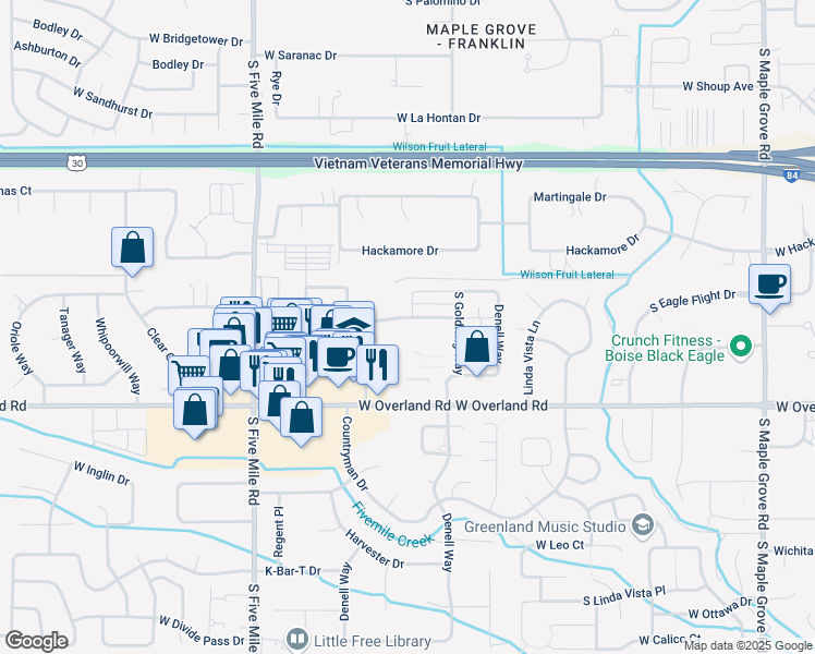 map of restaurants, bars, coffee shops, grocery stores, and more near 10115 West Smoke Ranch Drive in Boise