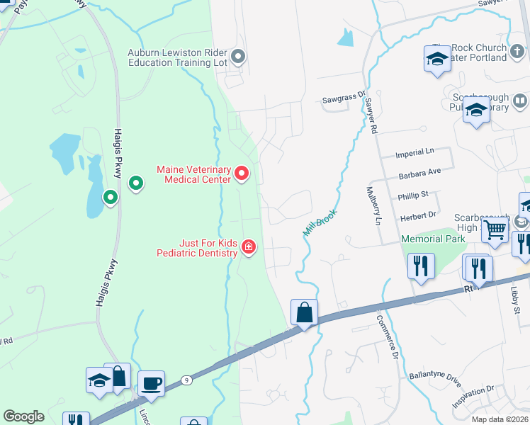 map of restaurants, bars, coffee shops, grocery stores, and more near 3 Carriage Walk Lane in Scarborough