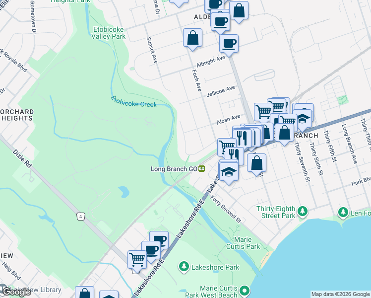map of restaurants, bars, coffee shops, grocery stores, and more near 51 Enfield Avenue in Toronto