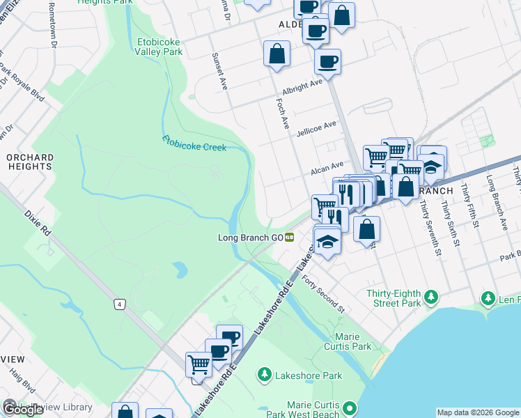 map of restaurants, bars, coffee shops, grocery stores, and more near 51 Enfield Avenue in Toronto