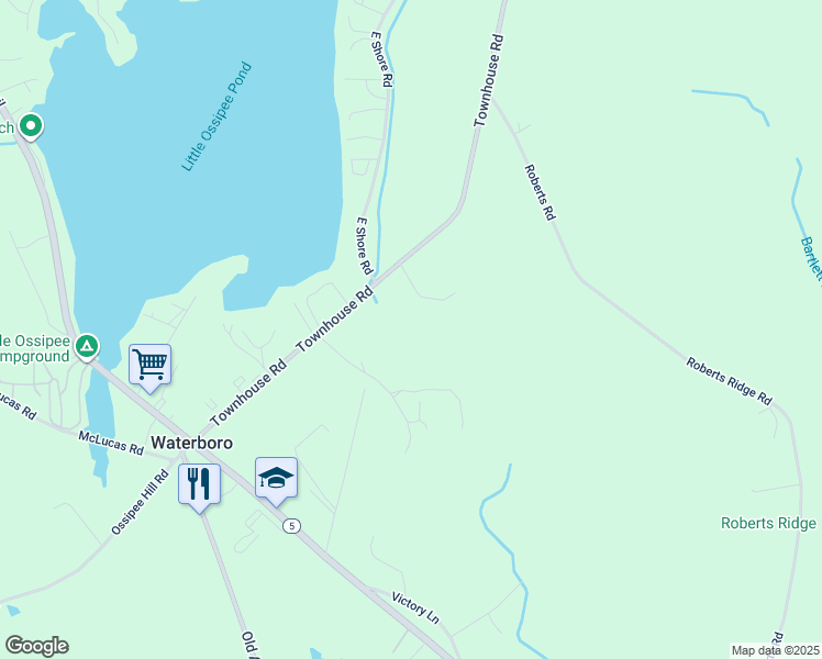 map of restaurants, bars, coffee shops, grocery stores, and more near Townhouse Road in Waterboro