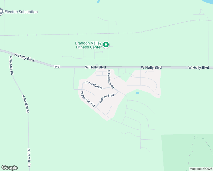 map of restaurants, bars, coffee shops, grocery stores, and more near 1704 River Bluff Drive in Brandon