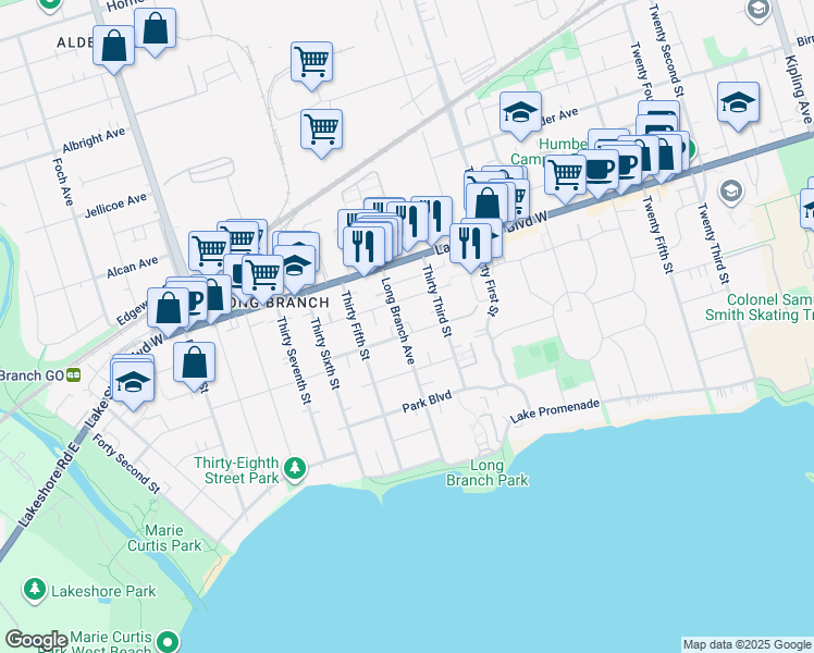 map of restaurants, bars, coffee shops, grocery stores, and more near in Toronto