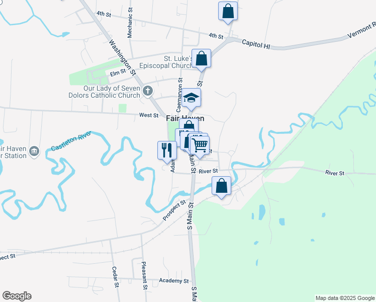 map of restaurants, bars, coffee shops, grocery stores, and more near 7 South Park Place in Fair Haven