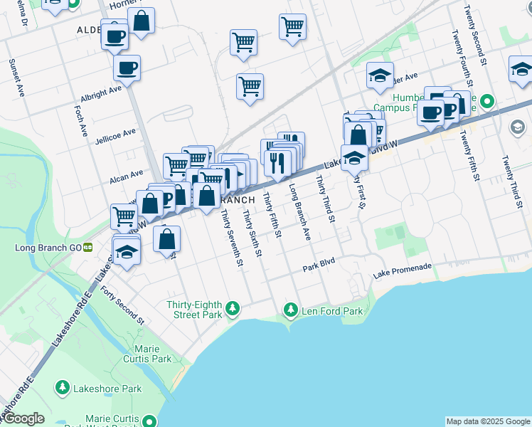 map of restaurants, bars, coffee shops, grocery stores, and more near in Toronto