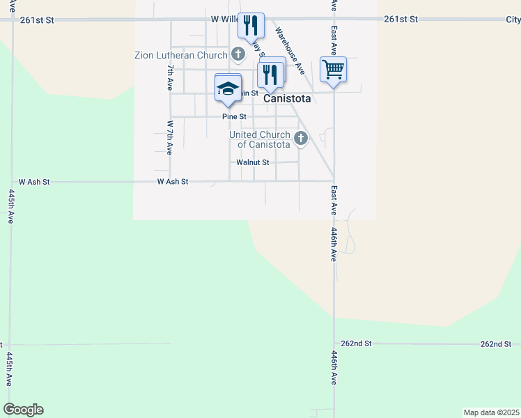 map of restaurants, bars, coffee shops, grocery stores, and more near 221 South Lyons Avenue in Canistota