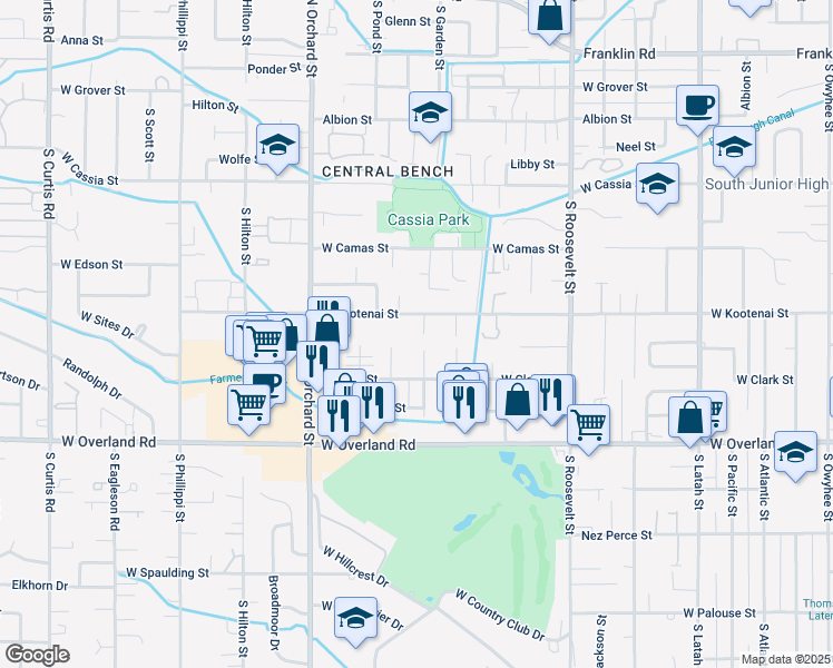 map of restaurants, bars, coffee shops, grocery stores, and more near 4613 Kootenai Place in Boise