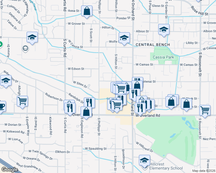 map of restaurants, bars, coffee shops, grocery stores, and more near 5277 West Kootenai Street in Boise