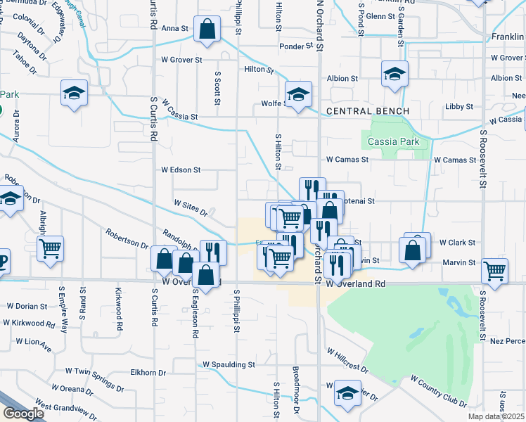 map of restaurants, bars, coffee shops, grocery stores, and more near 5277 West Kootenai Street in Boise