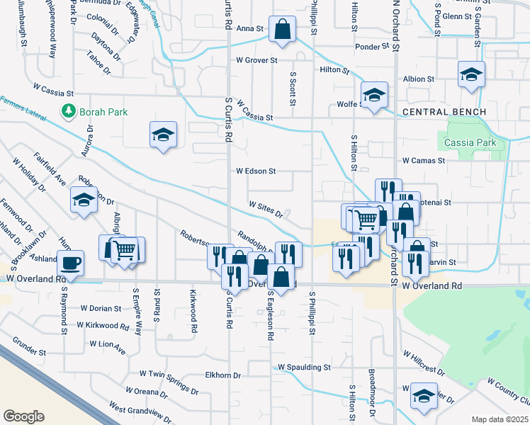 map of restaurants, bars, coffee shops, grocery stores, and more near 5607 West Sites Drive in Boise