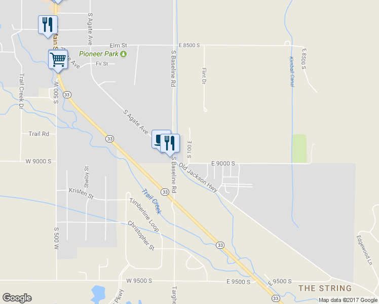 map of restaurants, bars, coffee shops, grocery stores, and more near South 100 East in Victor