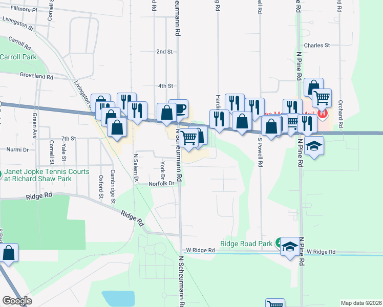 map of restaurants, bars, coffee shops, grocery stores, and more near 2910 Center Avenue in Essexville