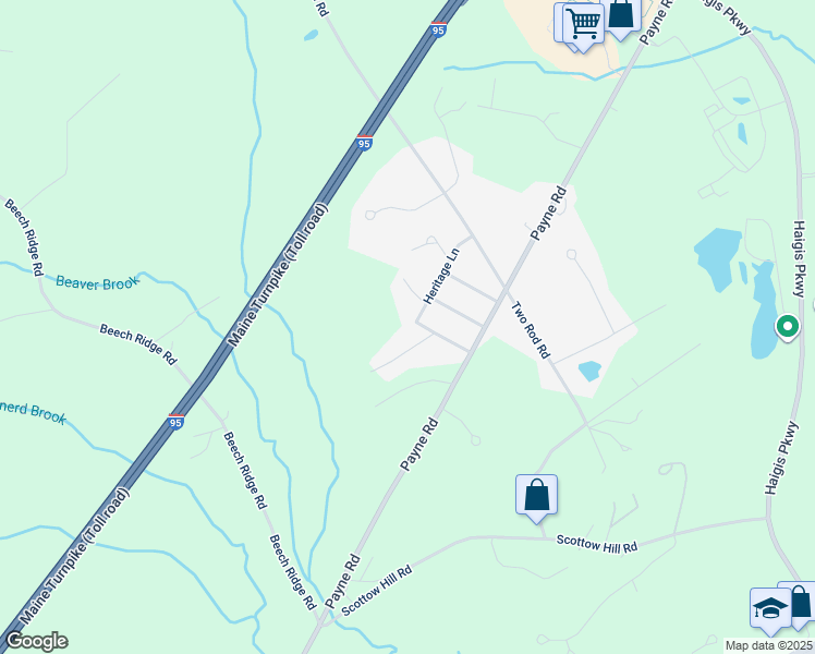 map of restaurants, bars, coffee shops, grocery stores, and more near 10 Plymouth Drive in Scarborough