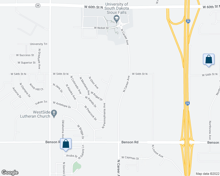 map of restaurants, bars, coffee shops, grocery stores, and more near 4219 North Pennsylvania Avenue in Sioux Falls