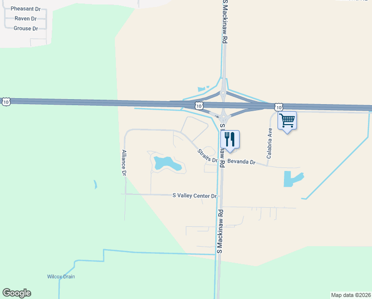 map of restaurants, bars, coffee shops, grocery stores, and more near 1426 Straits Drive in Bay City