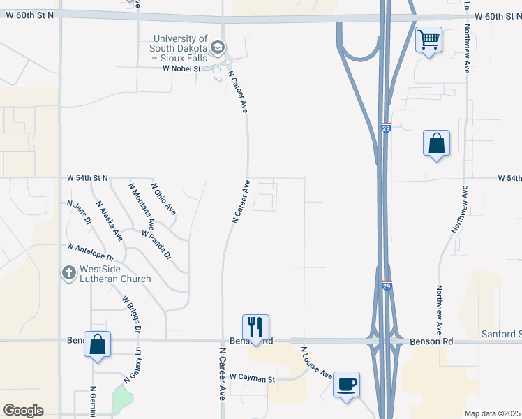 map of restaurants, bars, coffee shops, grocery stores, and more near 4222 North Pennsylvania Avenue in Sioux Falls