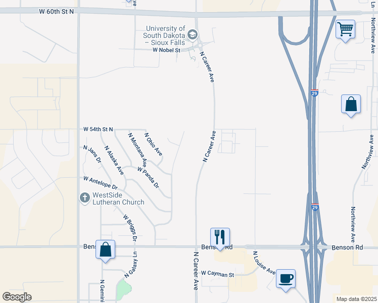 map of restaurants, bars, coffee shops, grocery stores, and more near 4222 North Pennsylvania Avenue in Sioux Falls
