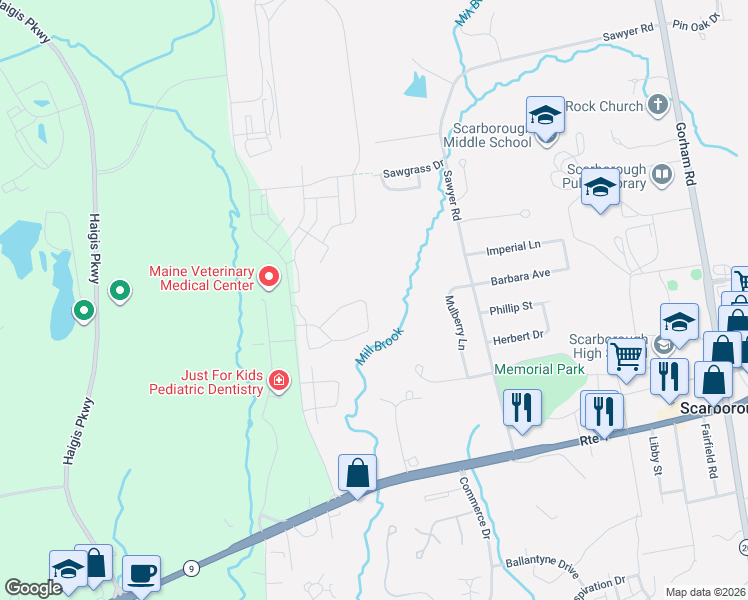 map of restaurants, bars, coffee shops, grocery stores, and more near 21 Juneberry Lane in Scarborough