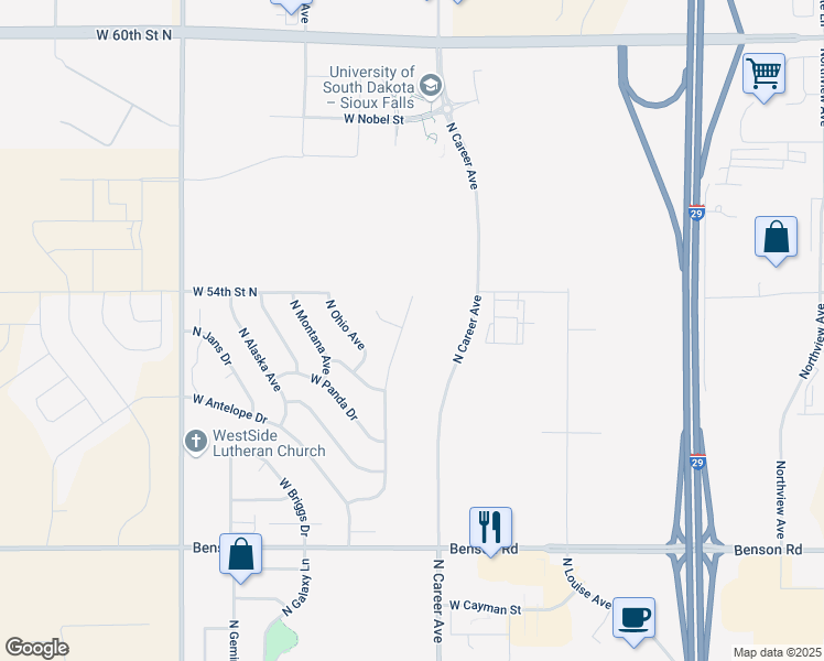 map of restaurants, bars, coffee shops, grocery stores, and more near 4222 North Pennsylvania Avenue in Sioux Falls