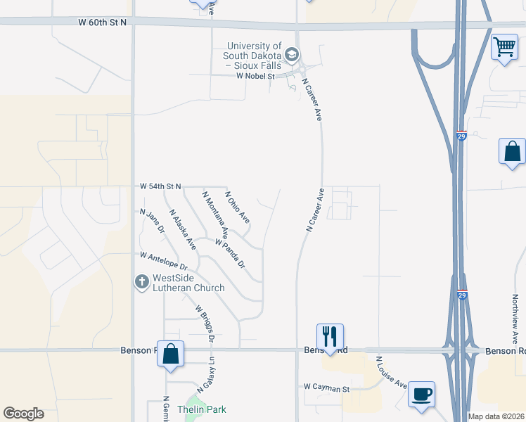map of restaurants, bars, coffee shops, grocery stores, and more near 4219 North Pennsylvania Avenue in Sioux Falls