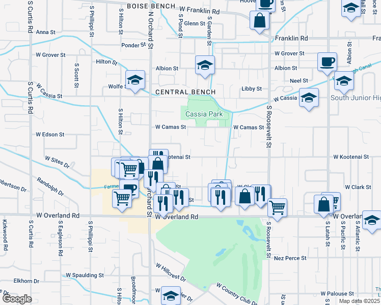 map of restaurants, bars, coffee shops, grocery stores, and more near 4613 Kootenai Place in Boise
