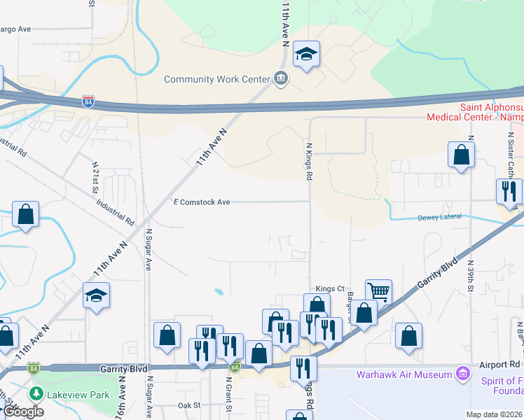 map of restaurants, bars, coffee shops, grocery stores, and more near 2919 SunnyRidge Road in Nampa