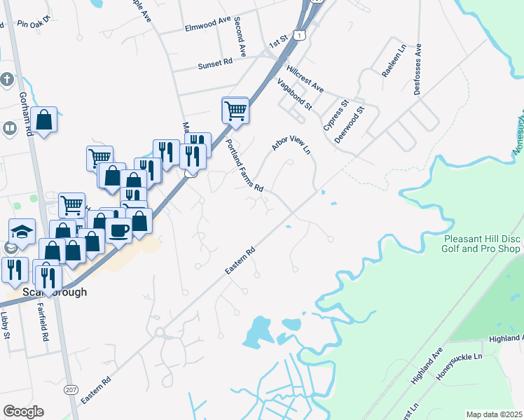 map of restaurants, bars, coffee shops, grocery stores, and more near 19 Clearview Drive in Scarborough