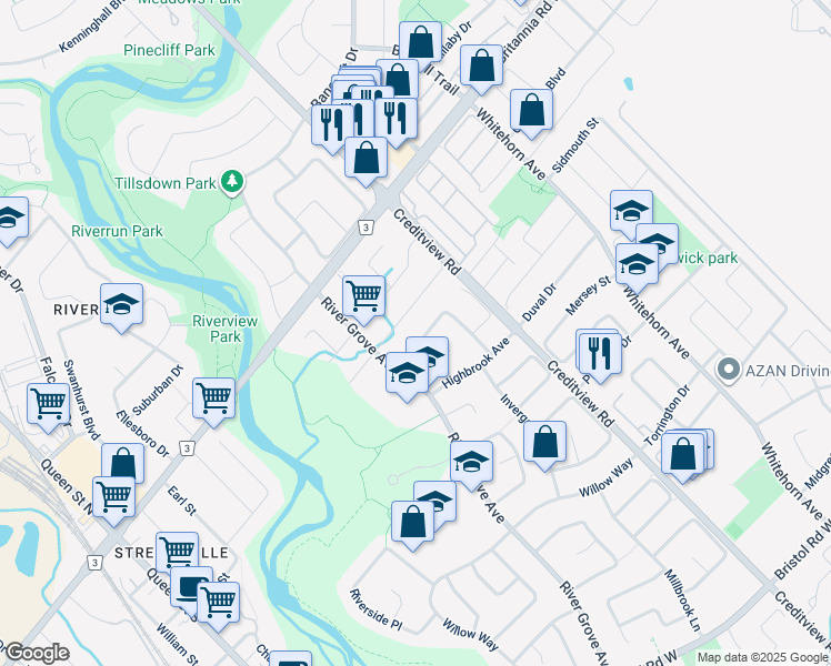 map of restaurants, bars, coffee shops, grocery stores, and more near 5939 Ladyburn Crescent in Mississauga