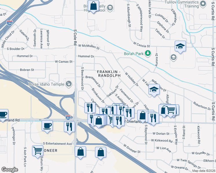 map of restaurants, bars, coffee shops, grocery stores, and more near in Boise