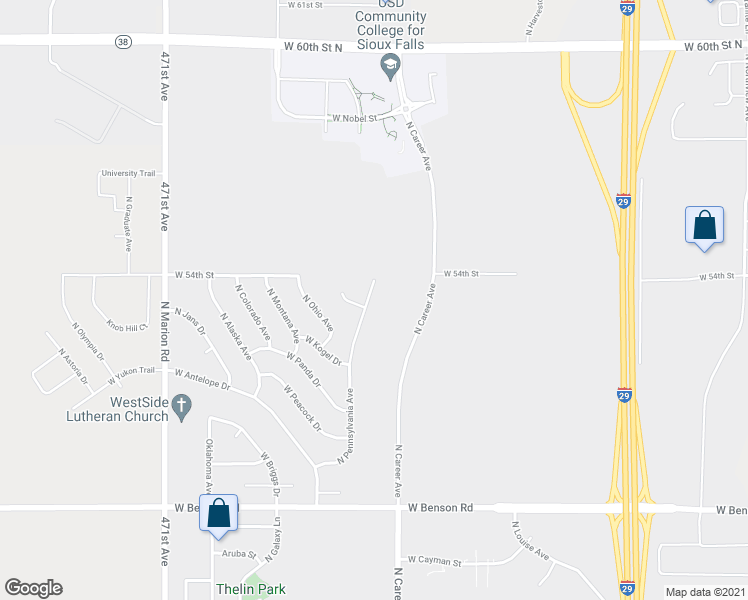 map of restaurants, bars, coffee shops, grocery stores, and more near 4322 North Pennsylvania Avenue in Sioux Falls