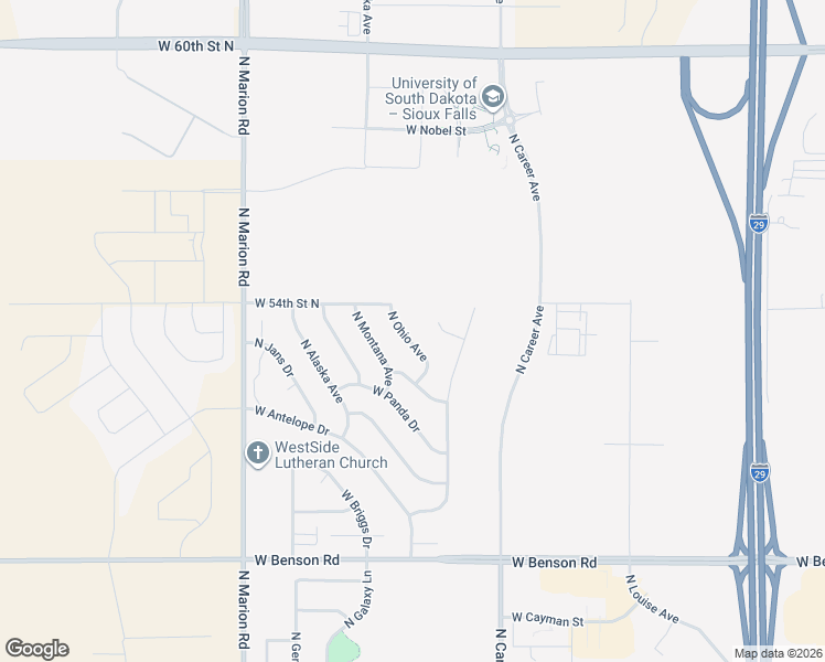 map of restaurants, bars, coffee shops, grocery stores, and more near W 54th St in Sioux Falls