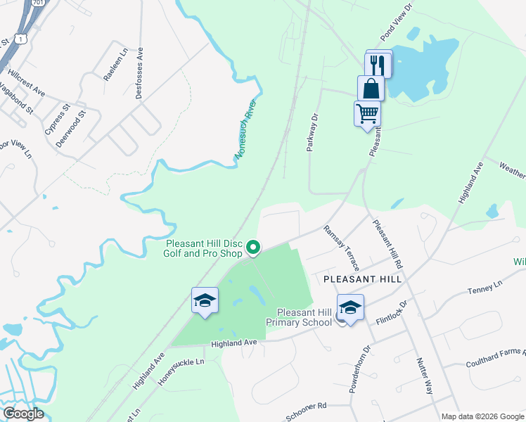 map of restaurants, bars, coffee shops, grocery stores, and more near 7 Pleasant Ridge Road in Scarborough