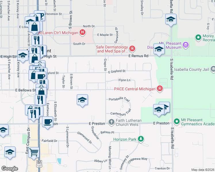 map of restaurants, bars, coffee shops, grocery stores, and more near 1505 Flynn Lane in Mount Pleasant