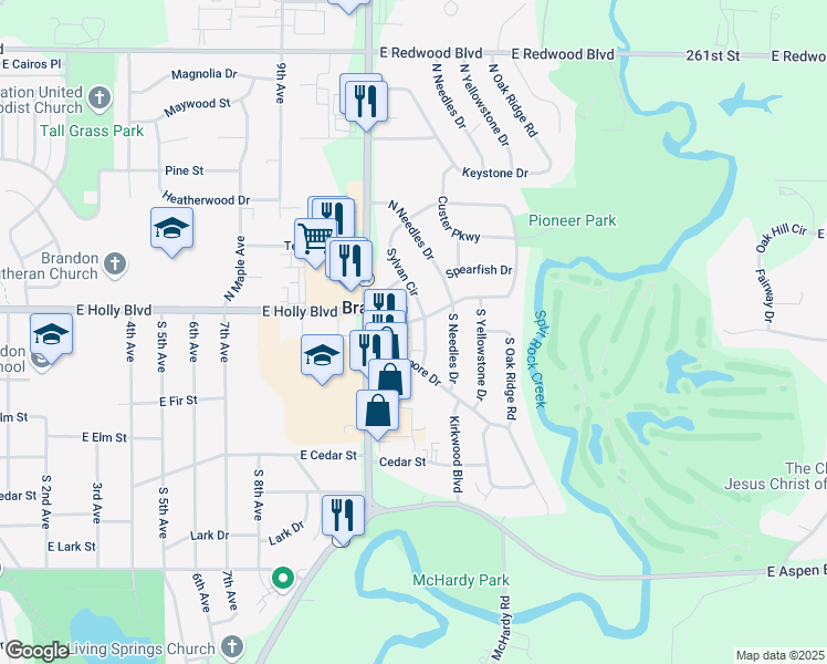 map of restaurants, bars, coffee shops, grocery stores, and more near 100 South Teton Drive in Brandon