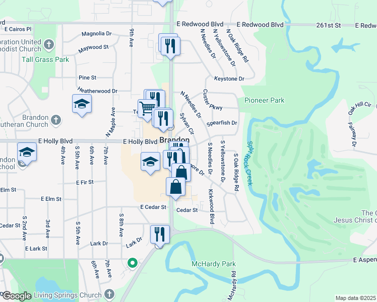 map of restaurants, bars, coffee shops, grocery stores, and more near in Brandon
