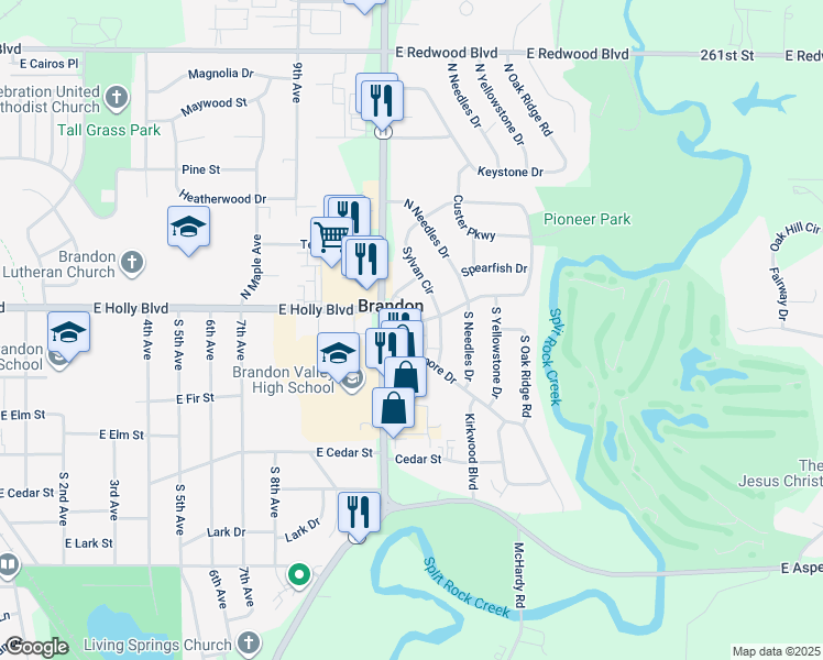 map of restaurants, bars, coffee shops, grocery stores, and more near in Brandon
