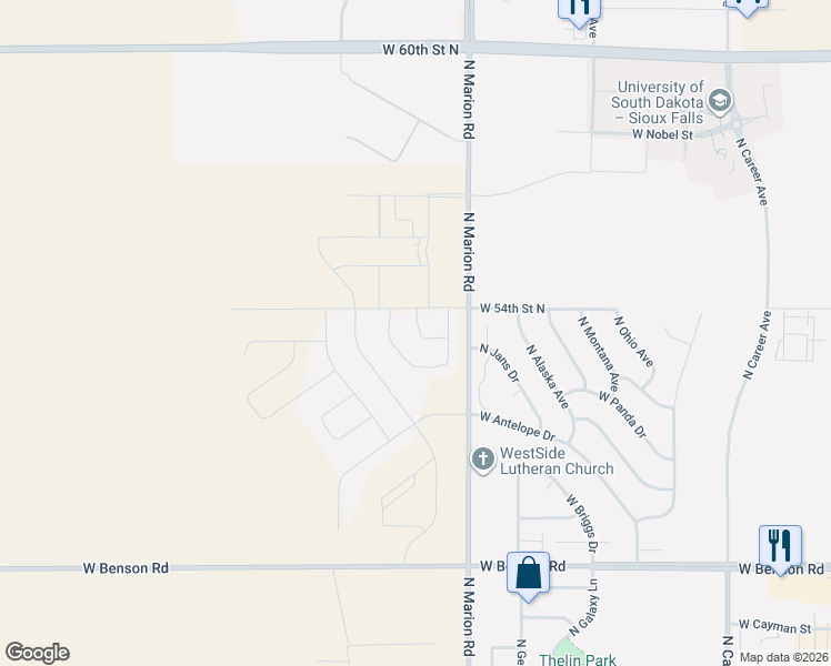 map of restaurants, bars, coffee shops, grocery stores, and more near 4304 North Olympia Drive in Sioux Falls