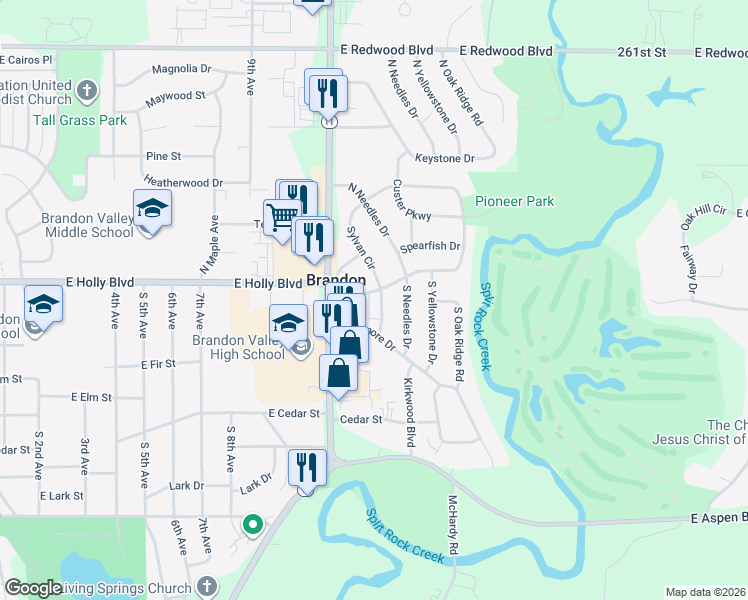 map of restaurants, bars, coffee shops, grocery stores, and more near 100 South Teton Drive in Brandon