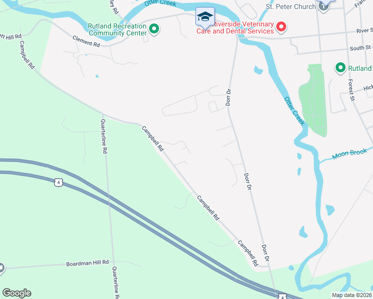 map of restaurants, bars, coffee shops, grocery stores, and more near 16 Campbell Road in Rutland